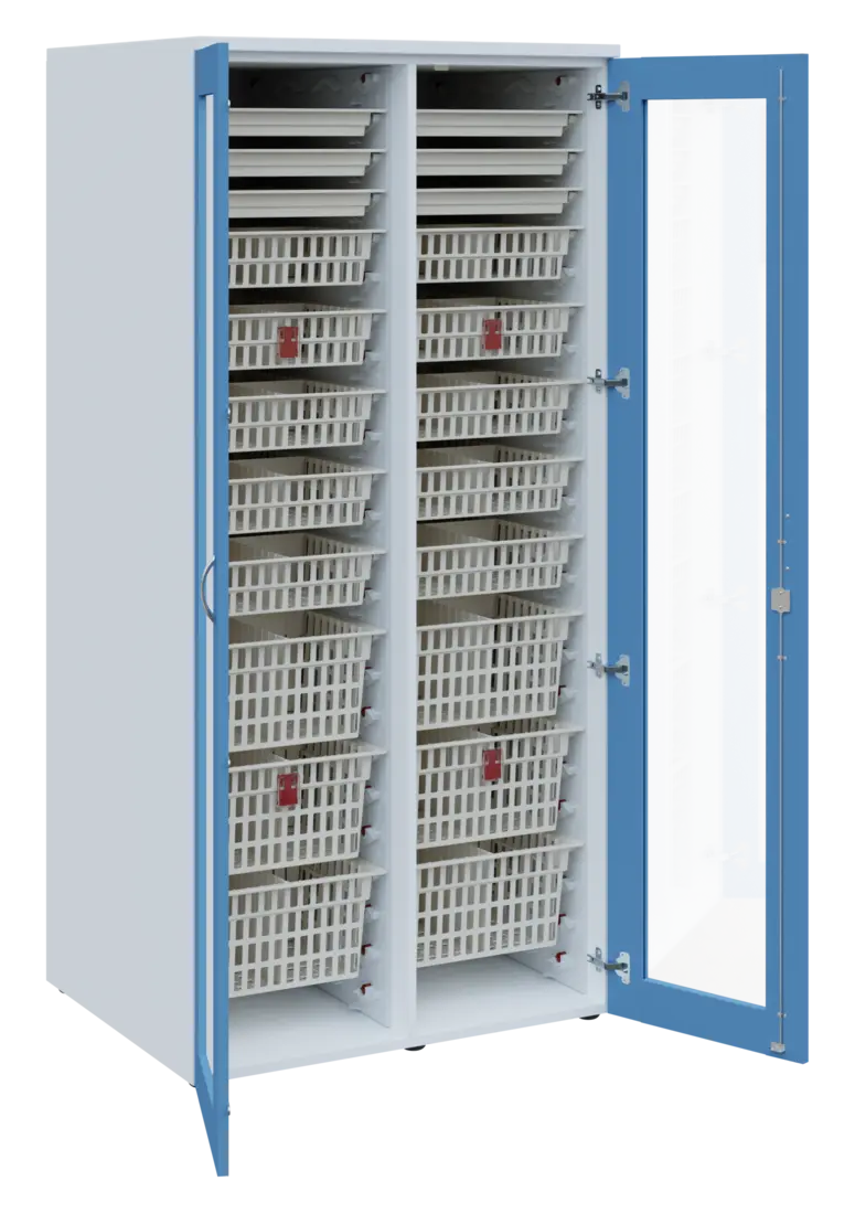 EUROMEDICA S - 90 ABS skříň léková boxová, 2-dveřová/prosklená, 1950x900x735, korpus bílý, dvířka pa